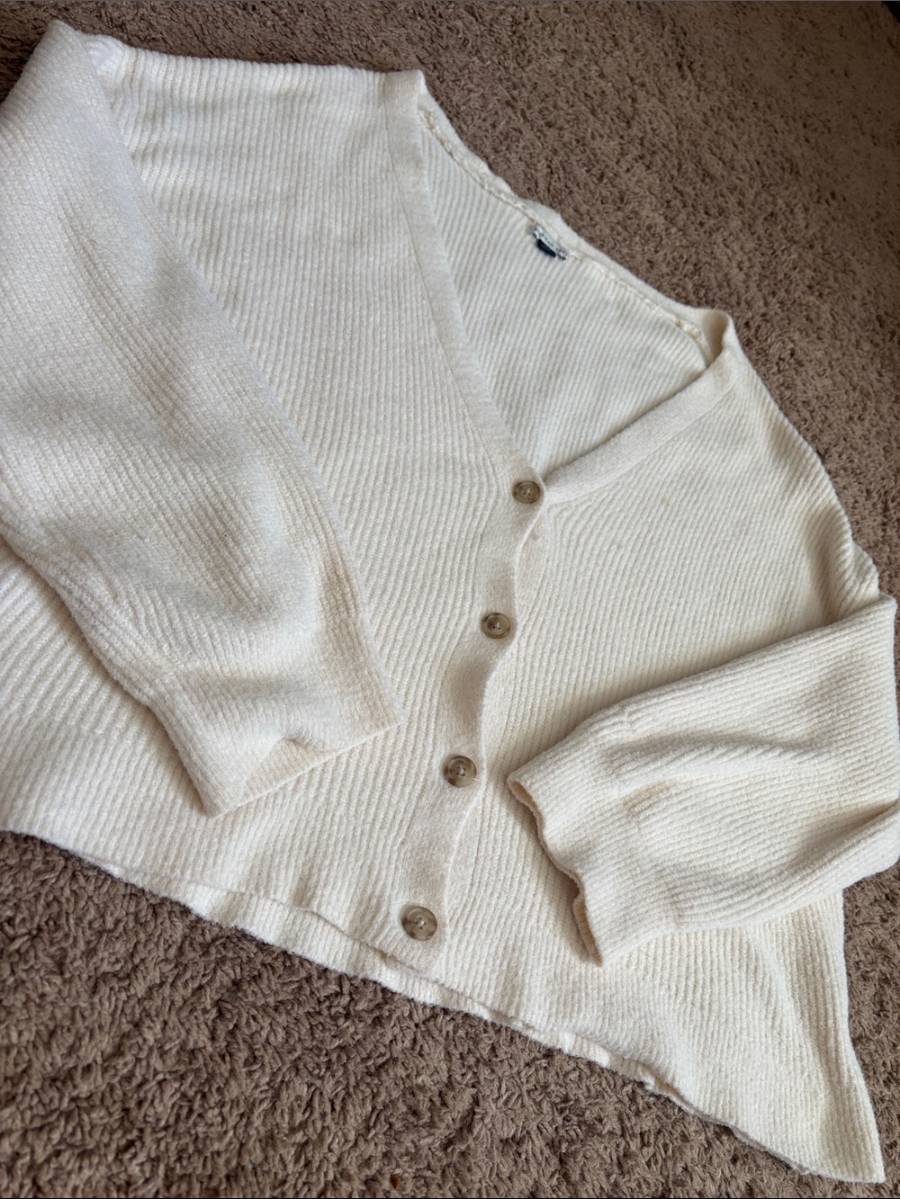 AE Cozy Cream Oversized Button-Front V-Neck Sweater Cardigan - Picture 2 of 16
